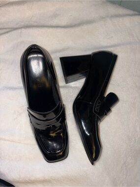 Black Nine West Patent Block-Heel Loafers